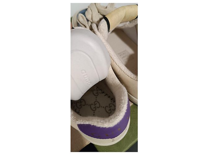 Sneakers Gucci in pelle e tessuto monogramma GG Rosso Blu Multicolore Beige Porpora - vista 7