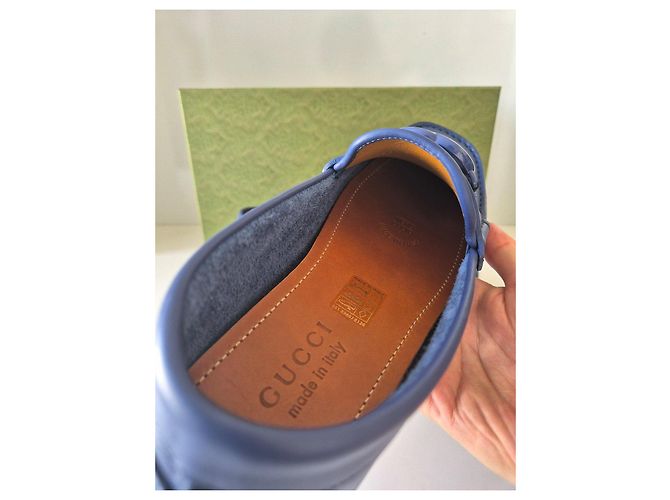 Mocassini Gucci Moccain Leather R.S. in pelle blu - vista 7