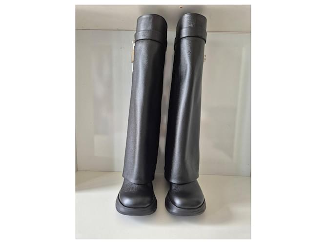 Givenchy Shark Lock Biker Stiefel aus schwarzem Leder - Ansicht 3