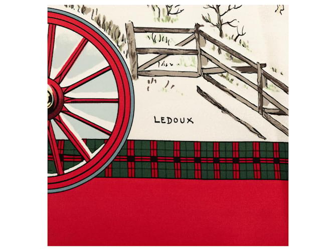 Hermès Sciarpa Hermes Carre 90 Winter Post Coach Rosso Multicolore - vista 5