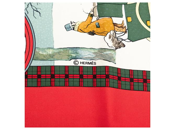 Hermès Sciarpa Hermes Carre 90 Winter Post Coach Rosso Multicolore - vista 6