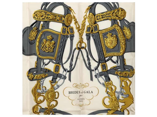 Hermès Hermes Carre 90 BRIDES de GALA Sciarpa cerimoniale Bianco Blu chiaro - vista 2