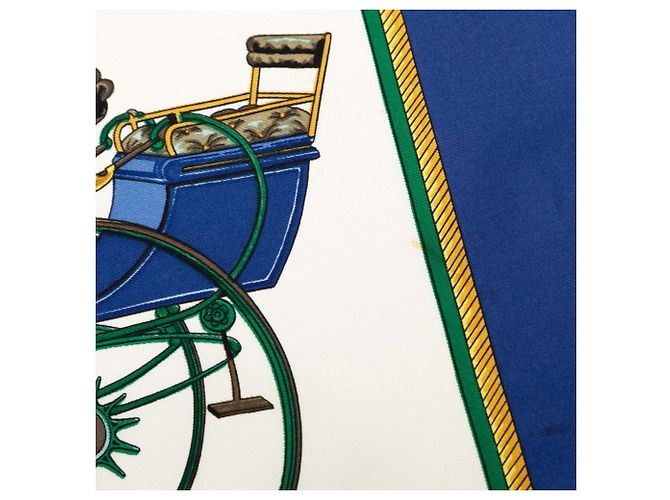 Silk In Hermès Foulard Carré 90 Hermes Folding Carriage Bianco Blu - vista 4