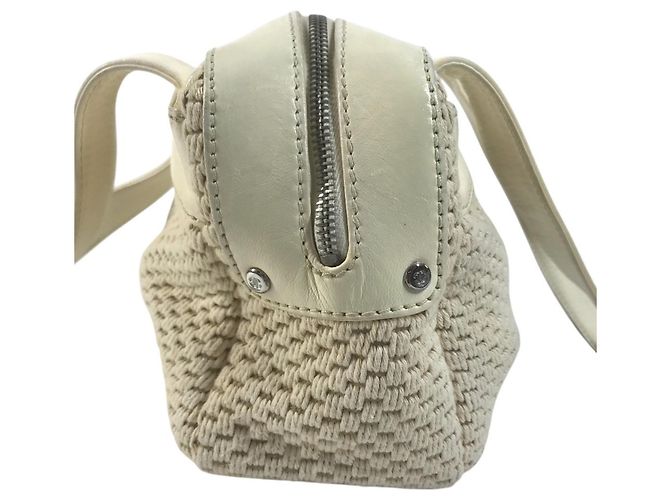 Borsa Chanel in pelle e tela beige Crudo - vista 3