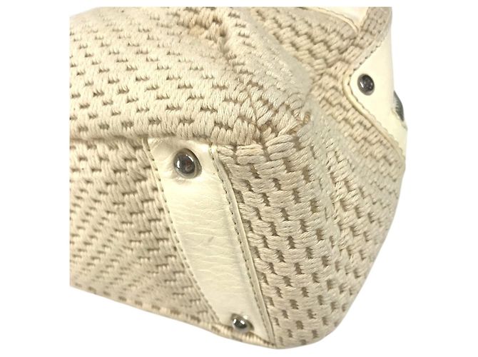 Borsa Chanel in pelle e tela beige Crudo - vista 6