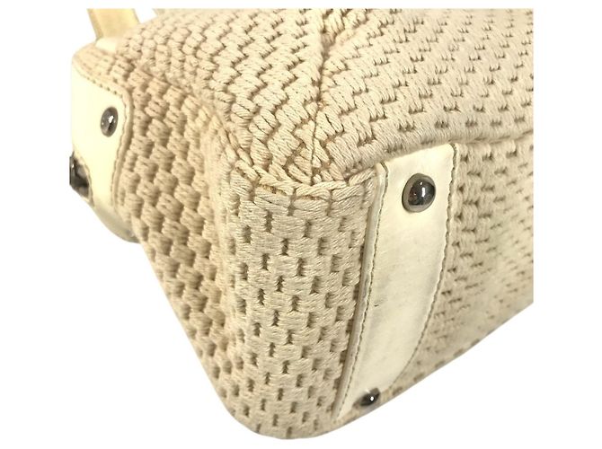 Borsa Chanel in pelle e tela beige Crudo - vista 7