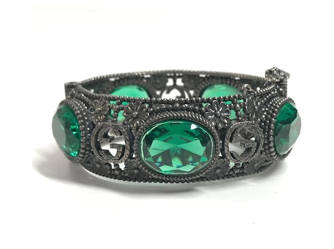 Bracciale rigido Gucci verde e argento - vista 2