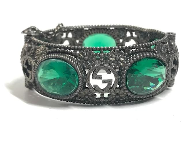 Bracciale rigido Gucci verde e argento - vista 3