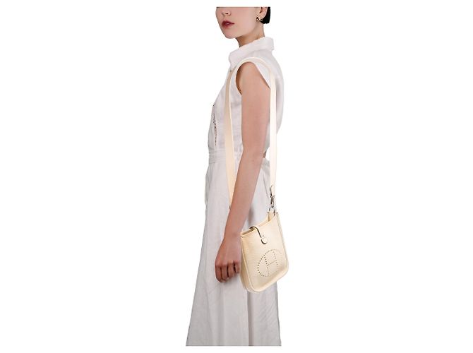 Hermès Borsa HERMES Mini Evelyne in Pelle Bianca - 103768 Bianco - vista 13