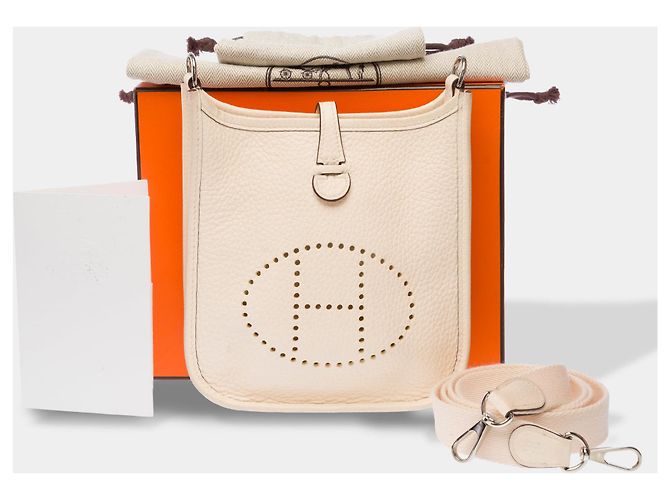 Hermès Borsa HERMES Mini Evelyne in Pelle Bianca - 103768 Bianco - vista 2