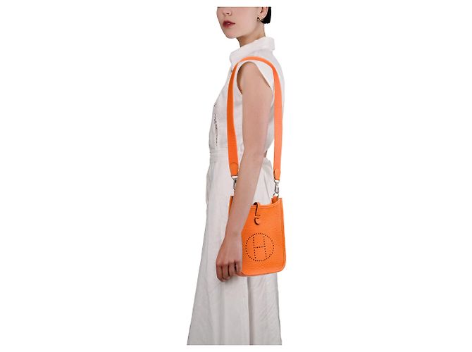 Hermès Borsa HERMES Mini Evelyne in Pelle Arancione - 103764 - vista 12