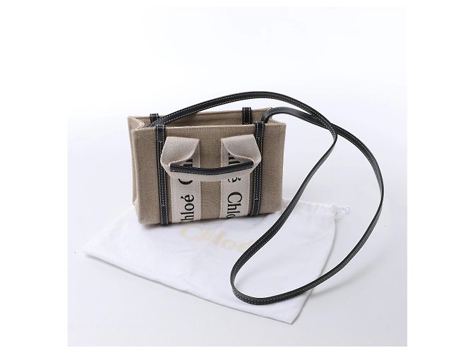Borsa 2Way in tela e pelle Chloé Woody Mini Beige x Black - vista 14