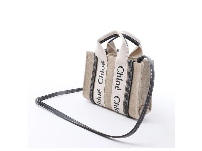 Borsa 2Way in tela e pelle Chloé Woody Mini Beige x Black - vista 2