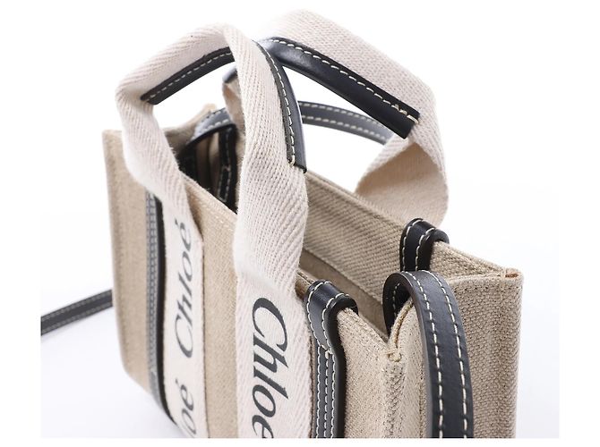 Borsa 2Way in tela e pelle Chloé Woody Mini Beige x Black - vista 3