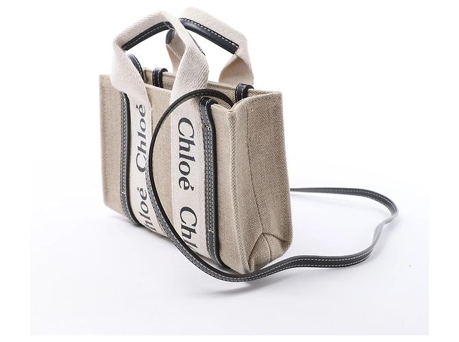 Borsa 2Way in tela e pelle Chloé Woody Mini Beige x Black - vista 4