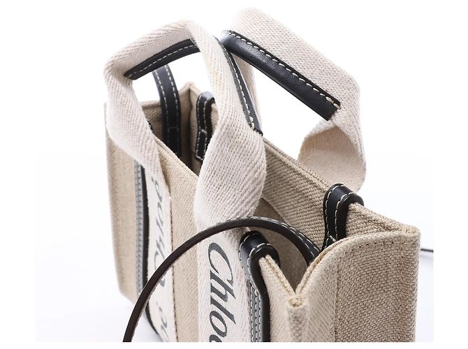Borsa 2Way in tela e pelle Chloé Woody Mini Beige x Black - vista 5