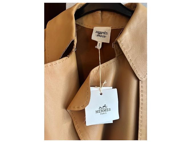 Hermès Leder-Trenchcoat Beige - Ansicht 2