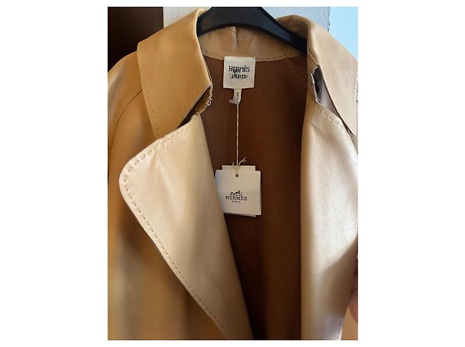 Hermès Leder-Trenchcoat Beige - Ansicht 5