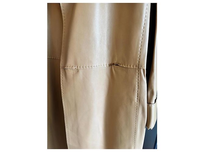 Hermès Leder-Trenchcoat Beige - Ansicht 6
