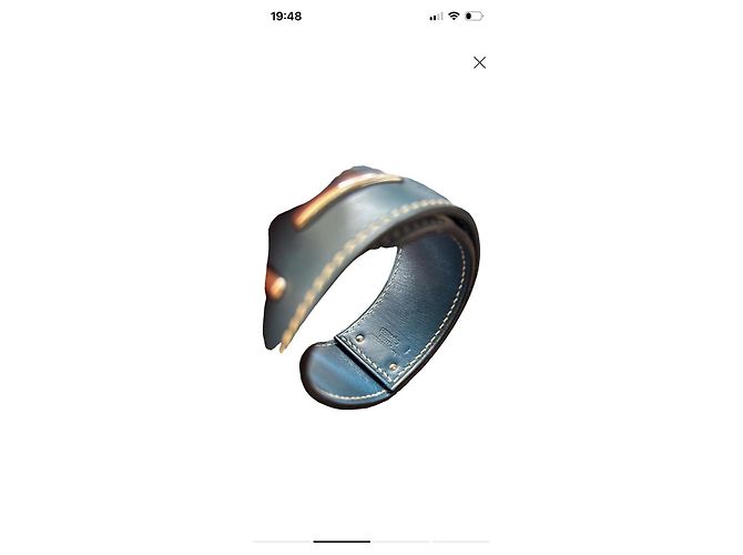 Hermès Armreif aus blauem Leder Silber Hardware - Ansicht 2