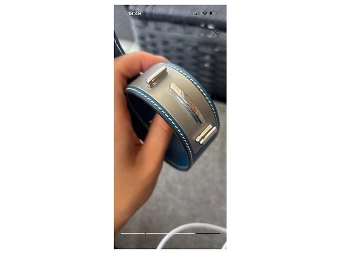Hermès Armreif aus blauem Leder Silber Hardware - Ansicht 4