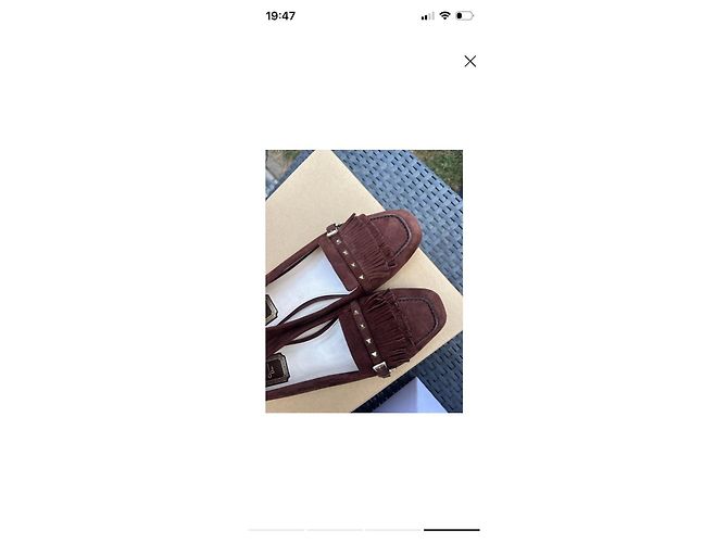 Christian Dior Ballerine in Scamosciato Marrone con Frange e Borchie - vista 3