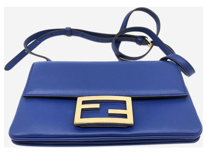 Fendi Borsa a tracolla in pelle Blue Duo Baguette - vista 3