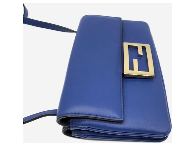Fendi Borsa a tracolla in pelle Blue Duo Baguette - vista 6