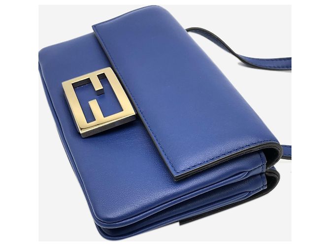 Fendi Borsa a tracolla in pelle Blue Duo Baguette - vista 7