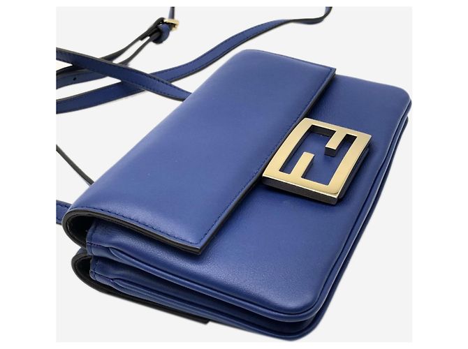 Fendi Borsa a tracolla in pelle Blue Duo Baguette - vista 8