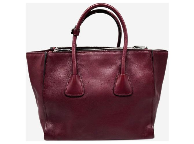 Prada Bolsa satchel de couro de vitelo glacê borgonha com dois bolsos Bordeaux - vista 2