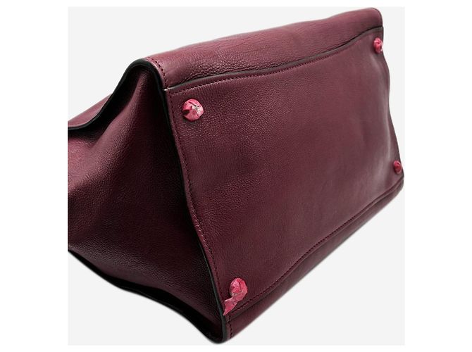 Prada Bolsa satchel de couro de vitelo glacê borgonha com dois bolsos Bordeaux - vista 3