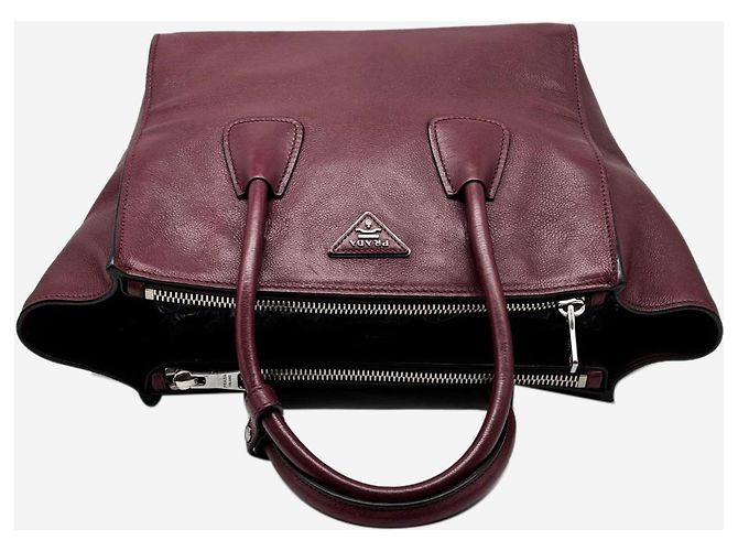 Prada Bolsa satchel de couro de vitelo glacê borgonha com dois bolsos Bordeaux - vista 5