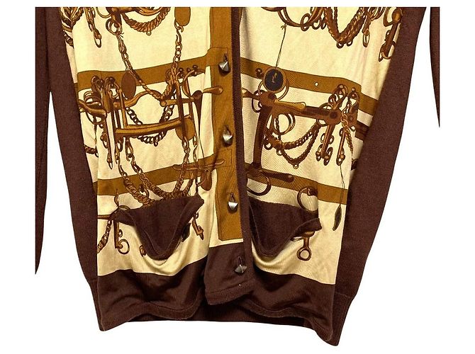 Hermès Wollstrickjacke Hermes Twillene Medor Button 38 Braun - Ansicht 3