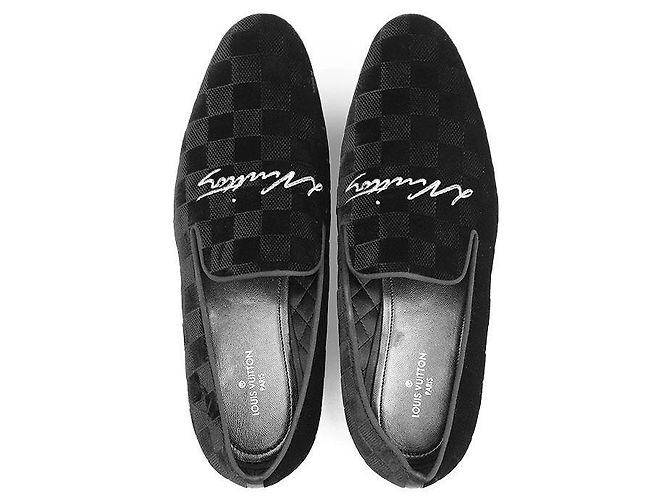 Mocassini Louis Vuitton Damier Velvet Nero - vista 6