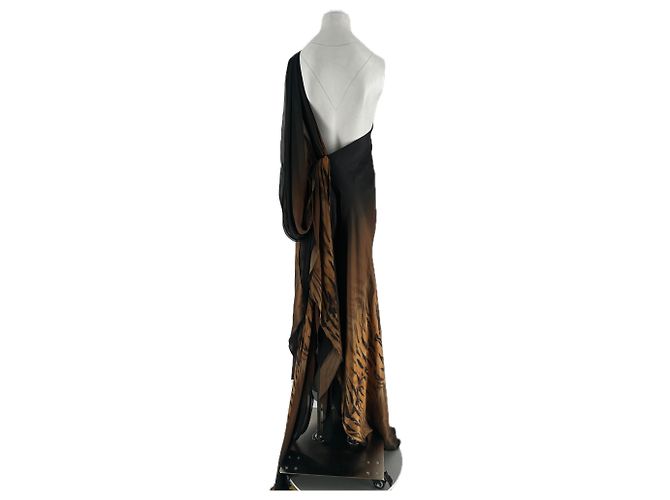 Roberto Cavalli Braunes Kleid mit Tigerprint - Ansicht 2