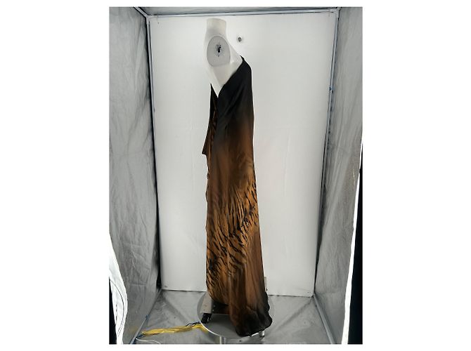 Roberto Cavalli Braunes Kleid mit Tigerprint - Ansicht 4
