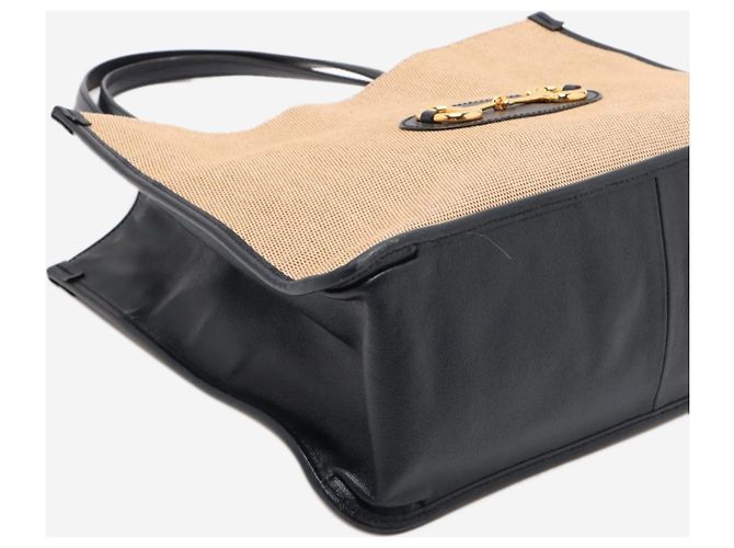 Gucci Borsa tote in tela e pelle Horsebit 1955, toni neutri e blu navy - vista 10