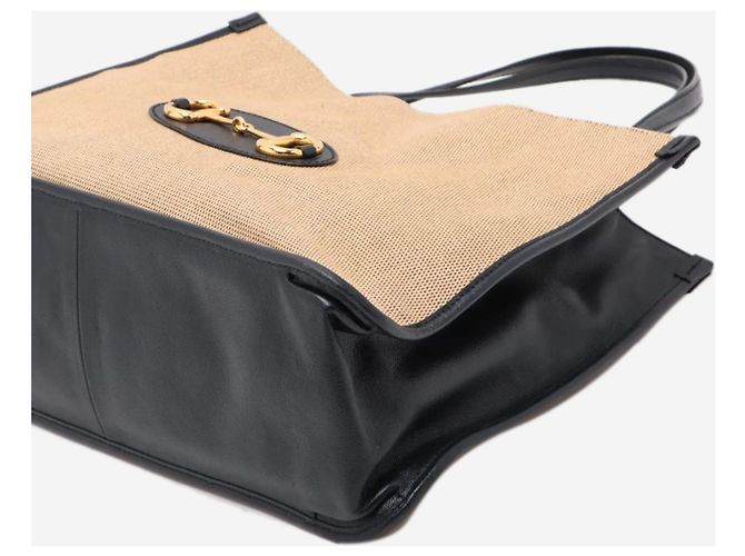 Gucci Borsa tote in tela e pelle Horsebit 1955, toni neutri e blu navy - vista 11