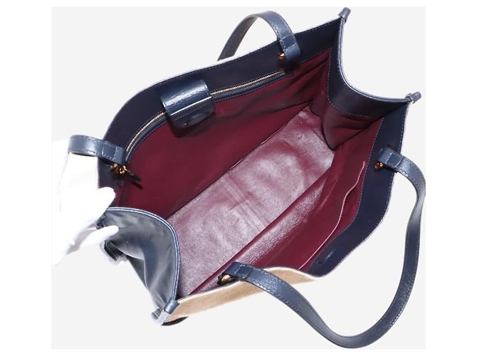 Gucci Borsa tote in tela e pelle Horsebit 1955, toni neutri e blu navy - vista 7