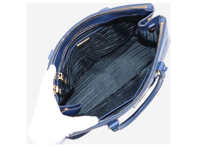 Prada Borsa 2way in pelle Saffiano Lux blu - vista 12