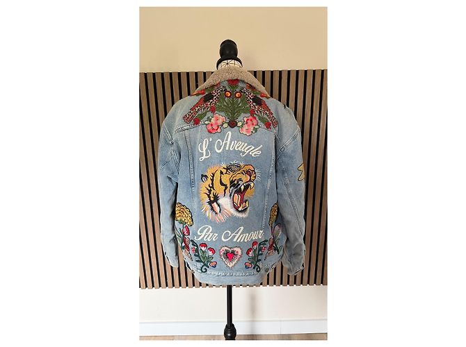 Gucci L'Aveugle par Amour bestickte Jeansjacke Blau Mehrfarben - Ansicht 2