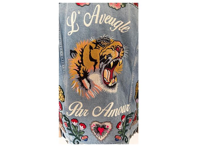 Gucci L'Aveugle par Amour bestickte Jeansjacke Blau Mehrfarben - Ansicht 3