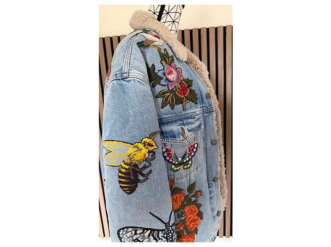 Gucci L'Aveugle par Amour bestickte Jeansjacke Blau Mehrfarben - Ansicht 5