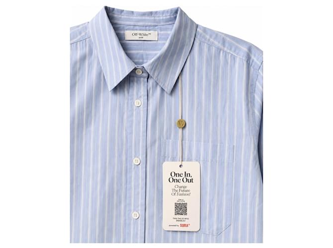 Off White Off-White Gestreiftes Baumwollhemd Blau - Ansicht 5