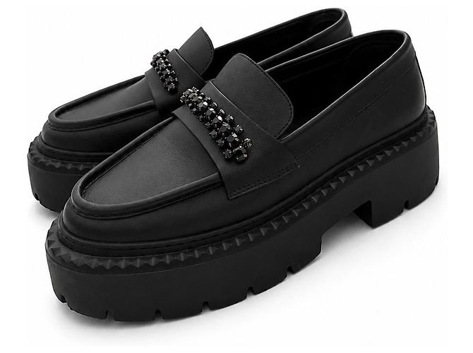 Jimmy Choo Mocassini in pelle nera con cristalli Nero - vista 3
