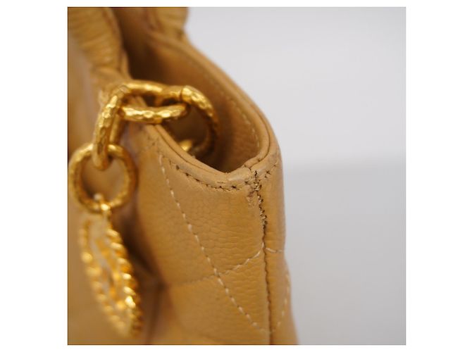 Borsa Tote Chanel in pelle di vitello granulata beige - vista 6