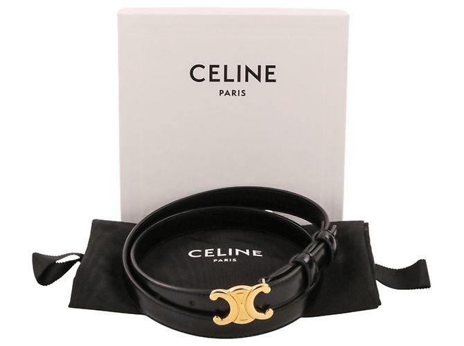 Céline Cinto estreito de couro com fivela Triomphe Celine Preto - vista 14