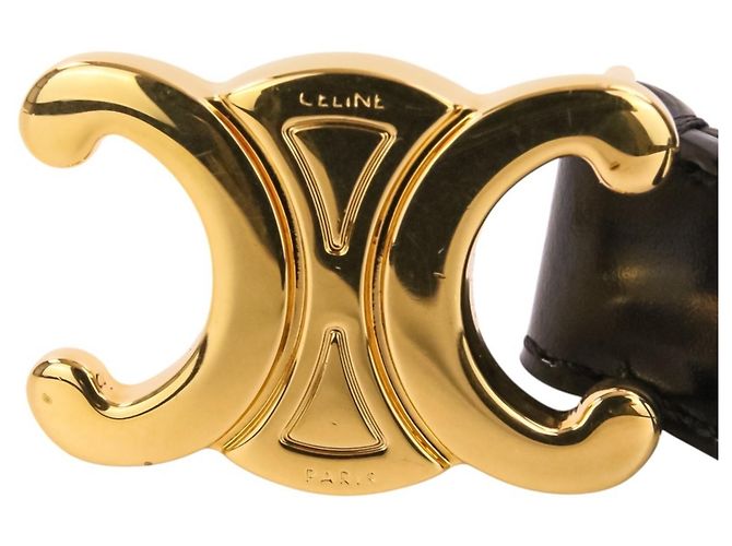 Céline Cinto estreito de couro com fivela Triomphe Celine Preto - vista 8