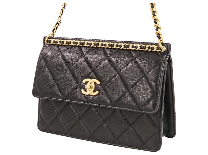 Timeless Borsa a tracolla Chanel Coco Mark Matelassé Caviar Skin Small Flap Chain Nero - vista 9